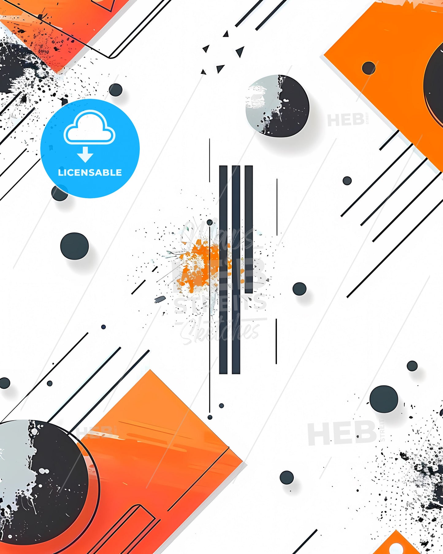 Abstract geometric painting featuring logomarks, lettering, collages, and layered shapes for branding and graphic design