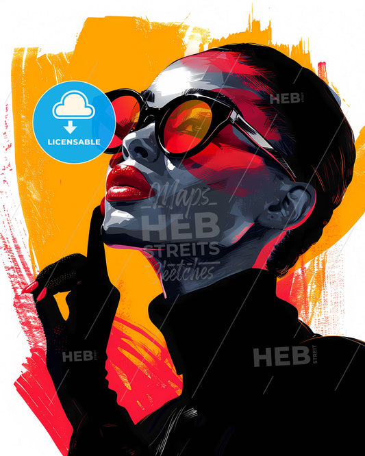 Bold Avant-Garde Print: Striking Black and White Portrait of a Confident Woman in Sunglasses and Turtleneck