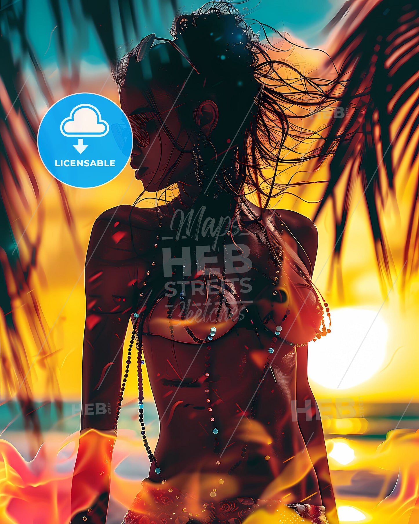 Vibrant Tropical Sunset Dance Festival Woman Artwork Mauritius Ocean