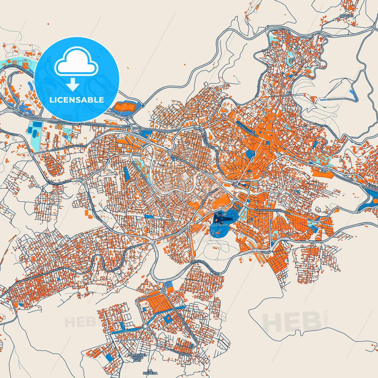 Colorful Zacatecas Street Map with Labels and Buildings