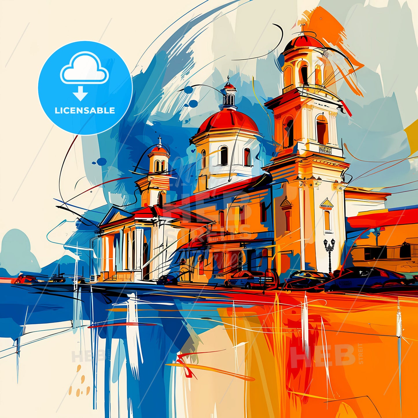 Vibrant Zamboanga City, Philippines - A Painting Of A Building With A Colorful Background