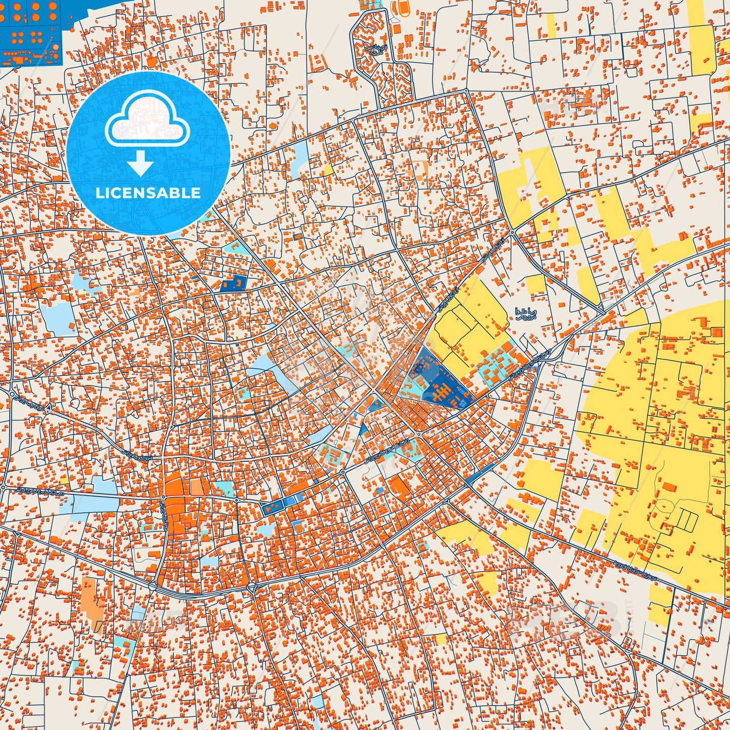 Colorful Zawiya Street Map with Labels and Buildings