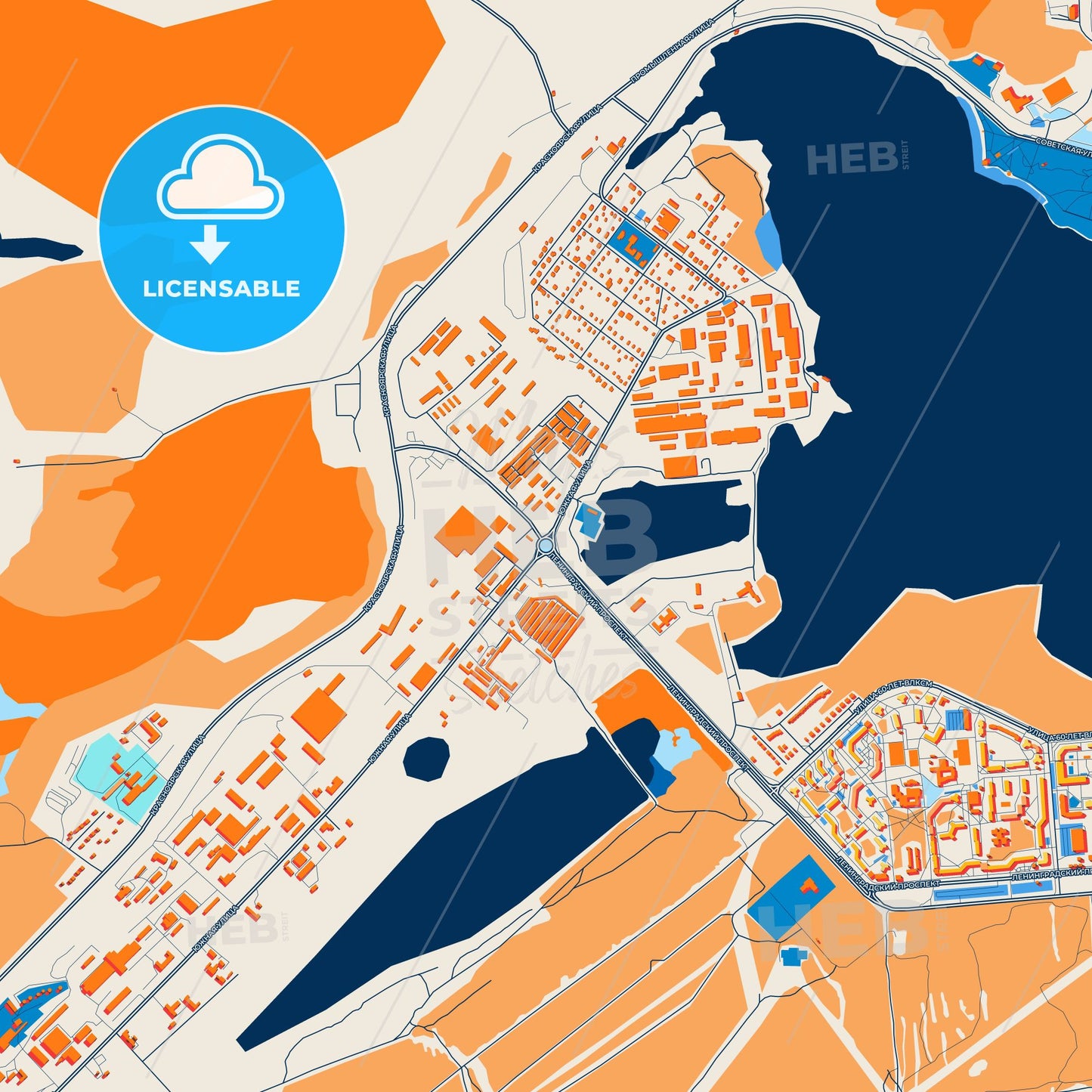Colorful Zheleznogorsk Street Map with Labels and Buildings
