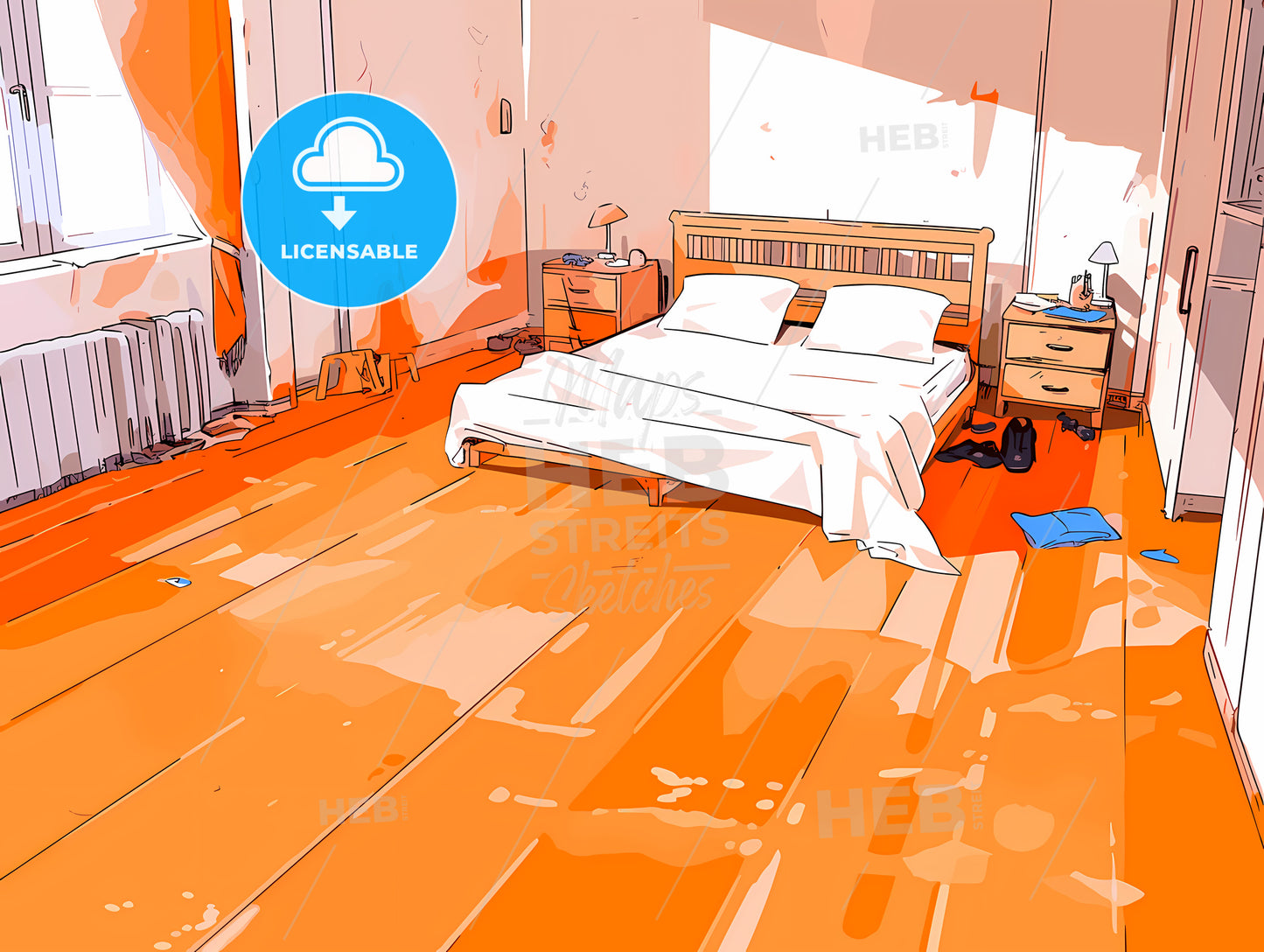 Room With A Bed And A Wood Floor