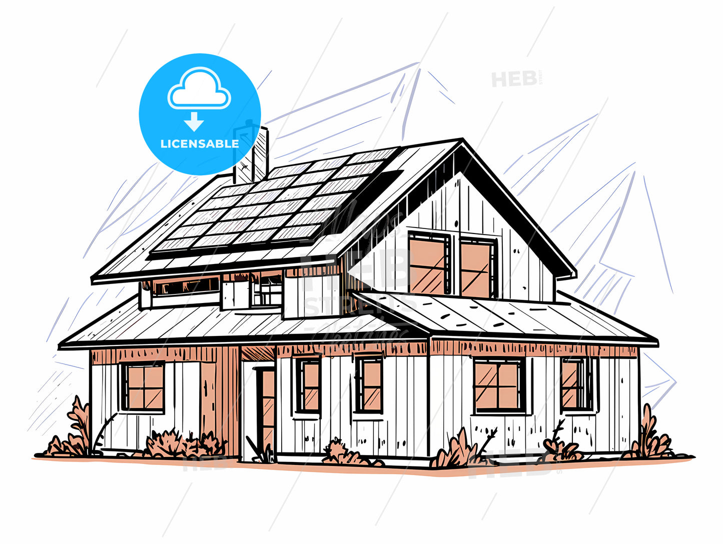 House With Solar Panels On The Roof