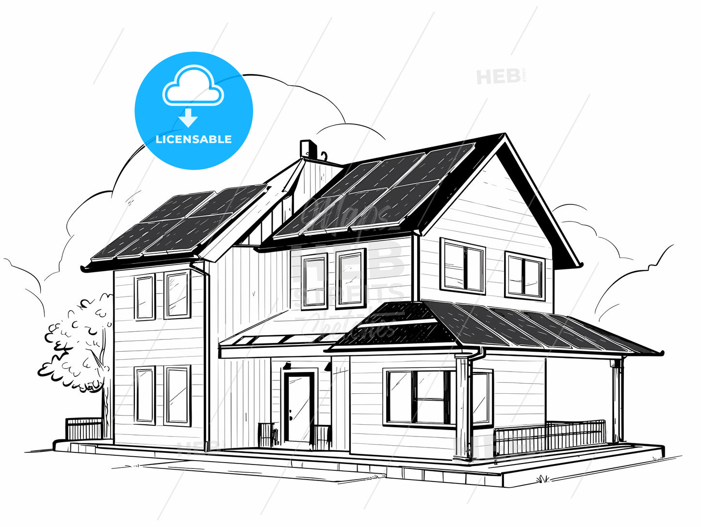 House With Solar Panels On The Roof