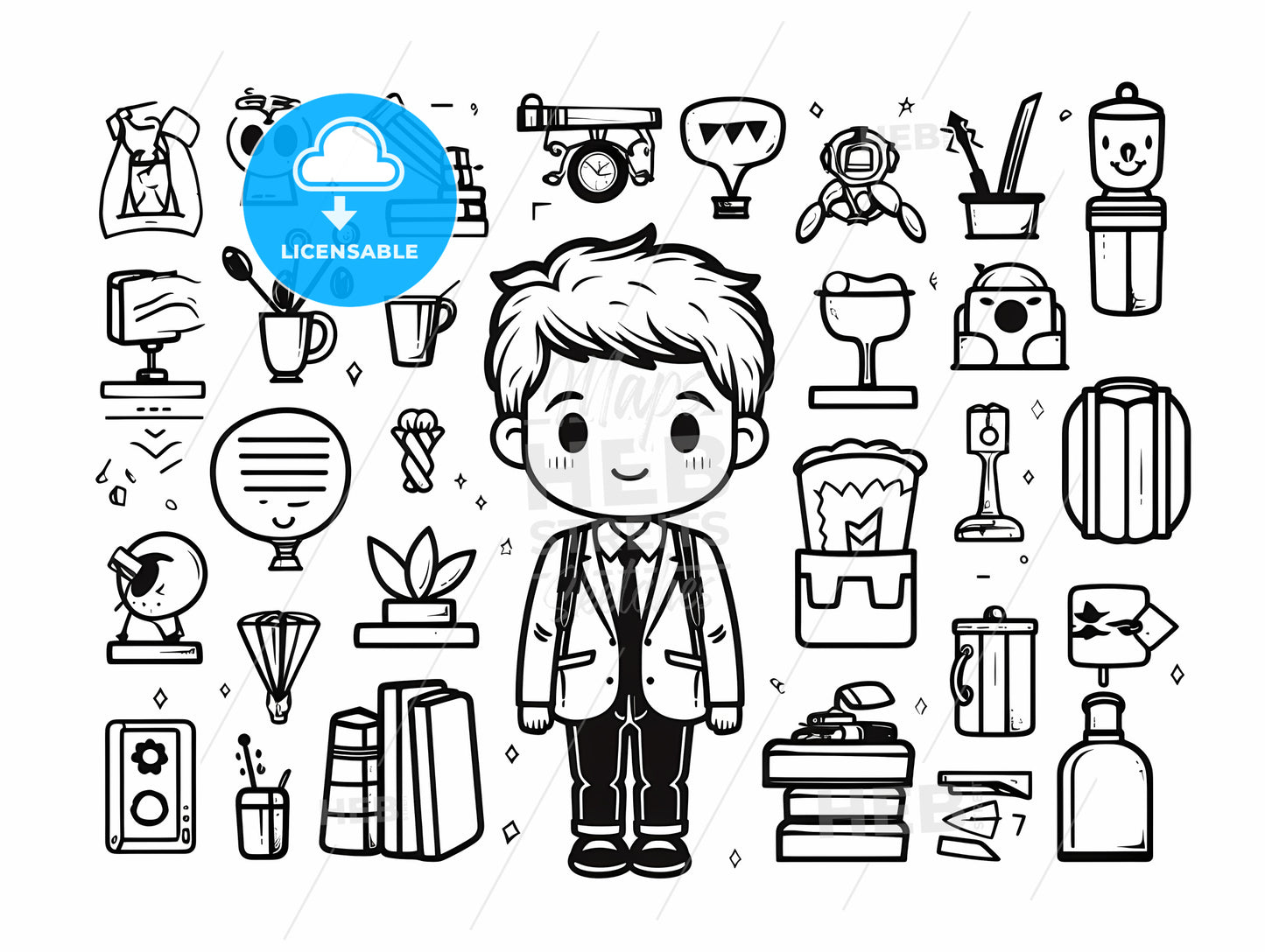 Black And White Illustration Of A Boy