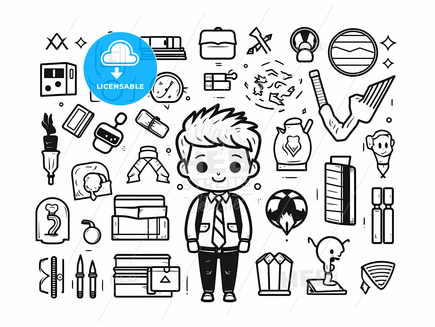 Black And White Illustration Of A Boy