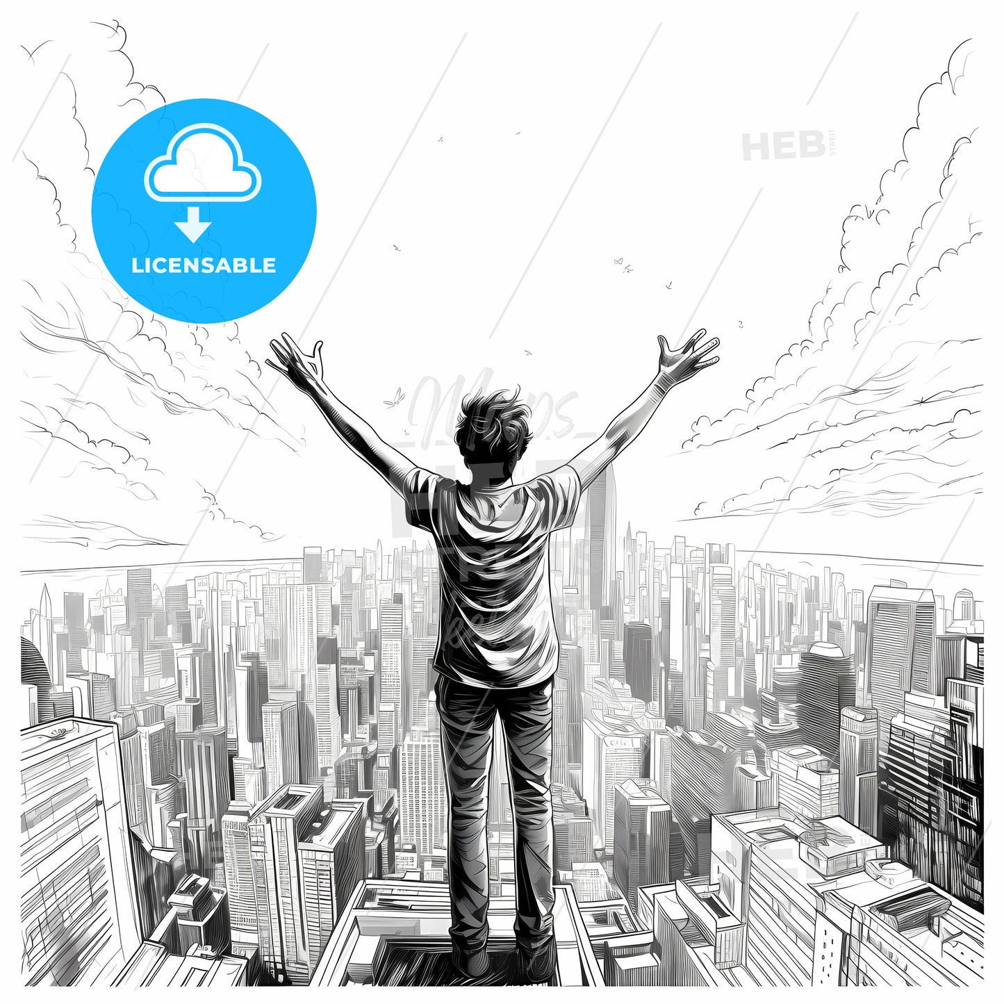 Man Standing On A Building With His Arms Up