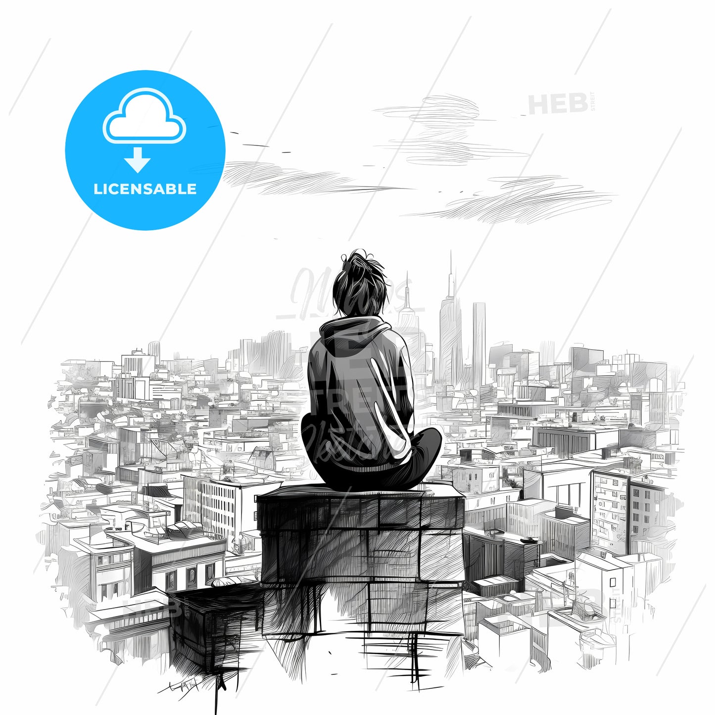 Person Sitting On A Roof Looking At A City