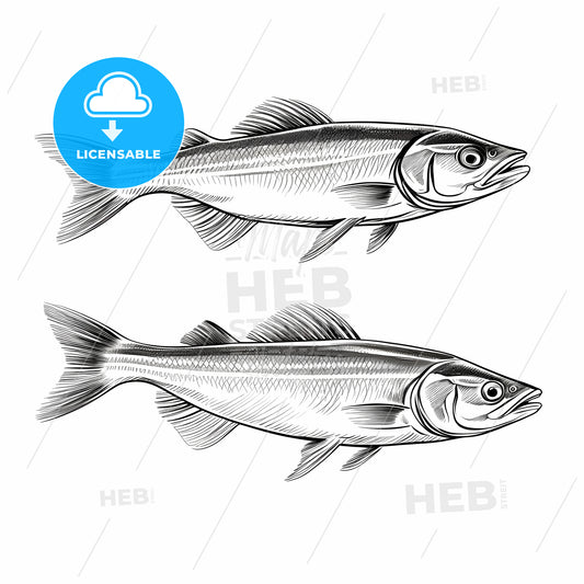 Couple Of Fish Drawn In Black And White