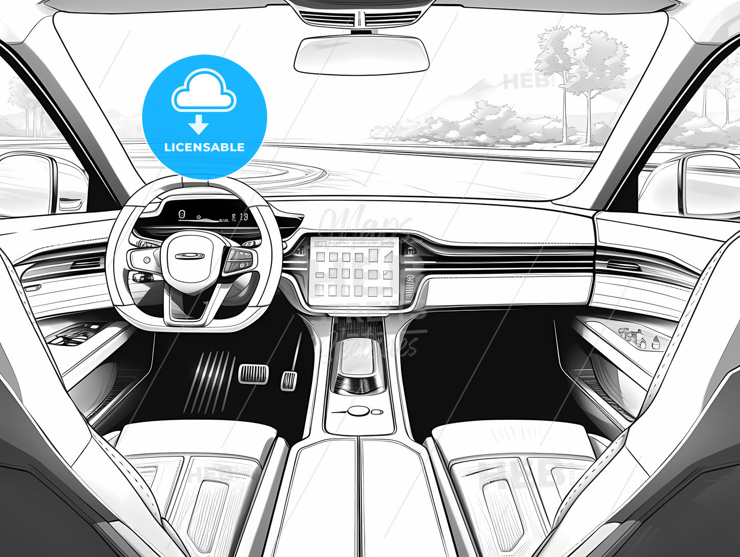 Inside A Car With The Steering Wheel And Dashboard