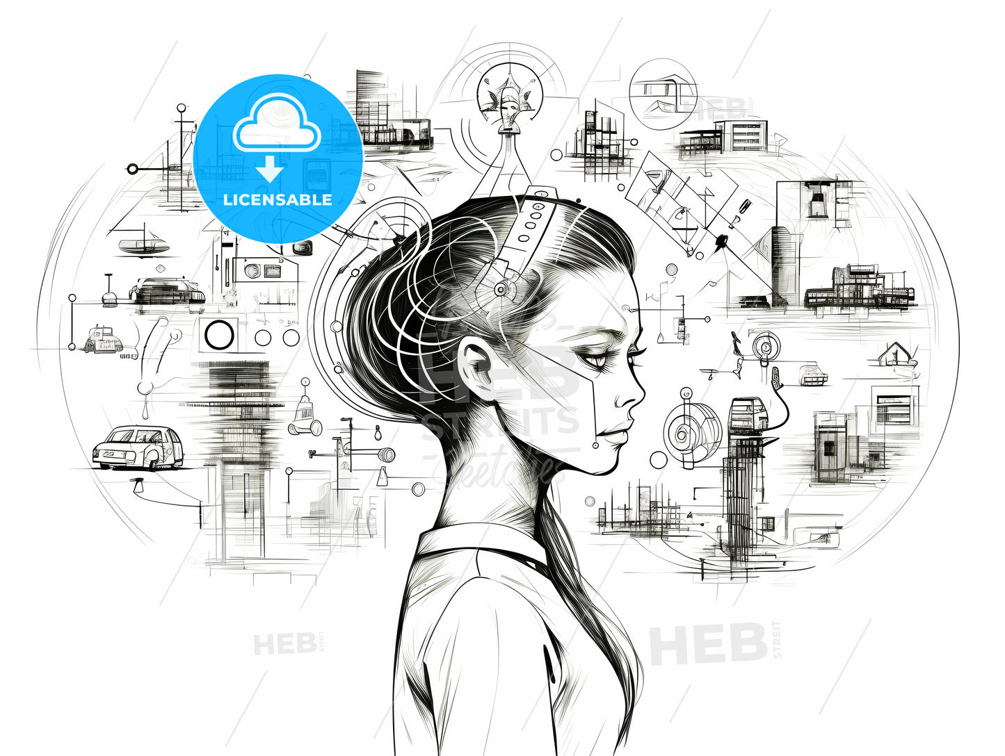 Woman With A Brain Drawn On Her Head