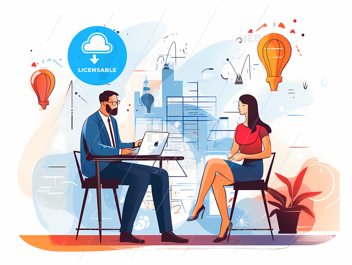 Man And Woman Sitting At A Table With A Laptop