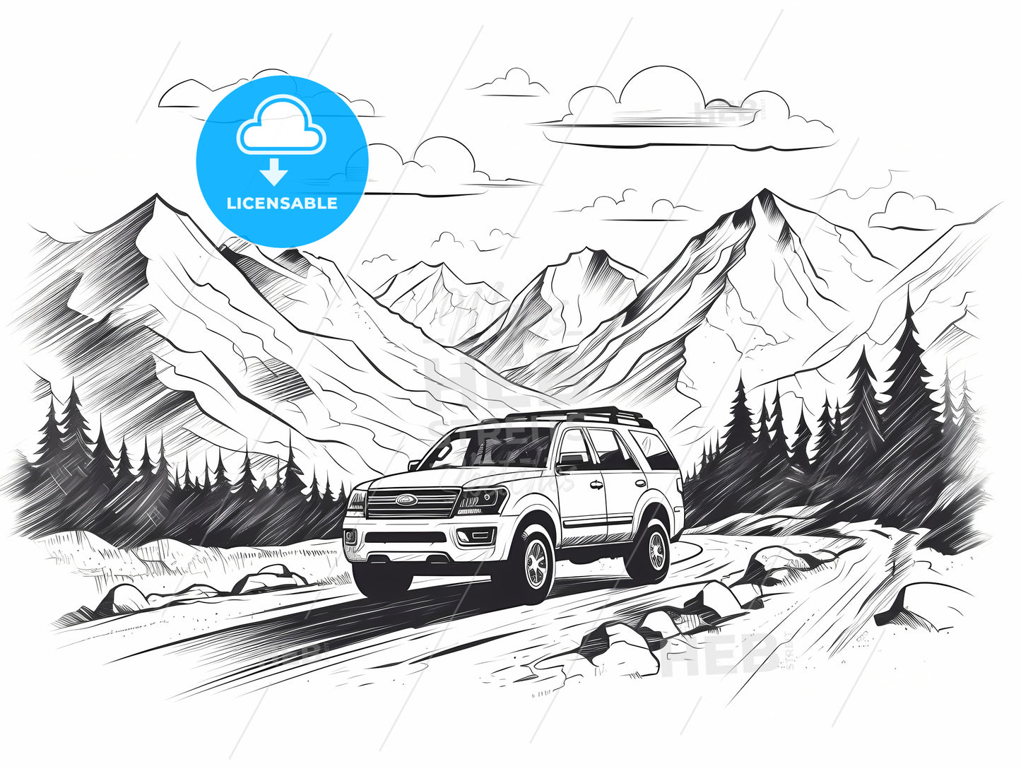 Car Driving On A Road With Mountains In The Background