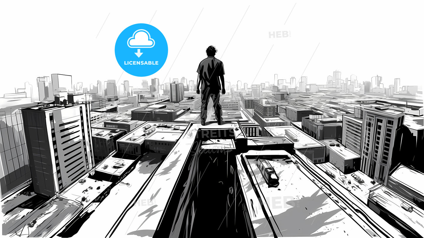 Man Standing On A Roof Of A Building