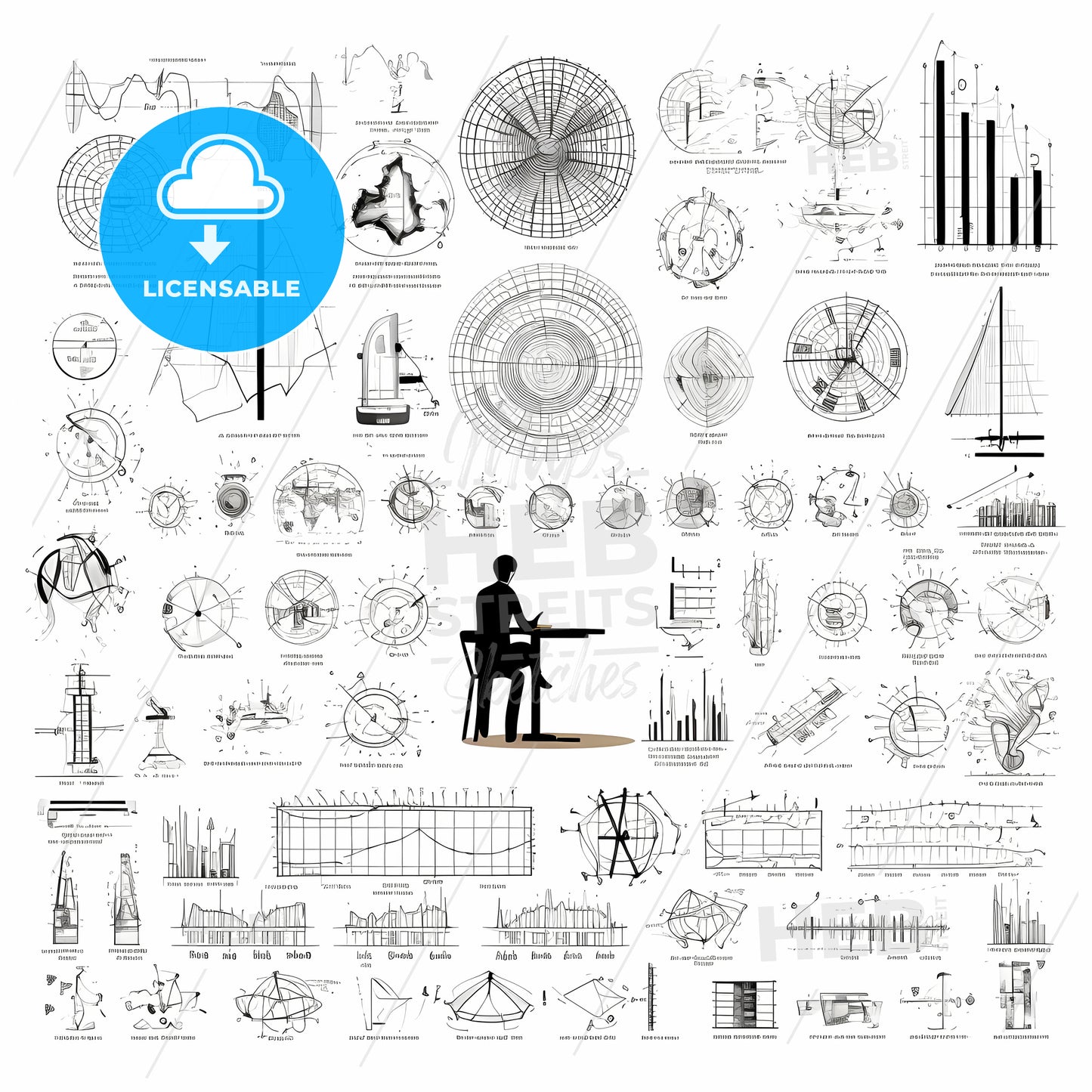 Man Sitting At A Desk With Charts And Diagrams