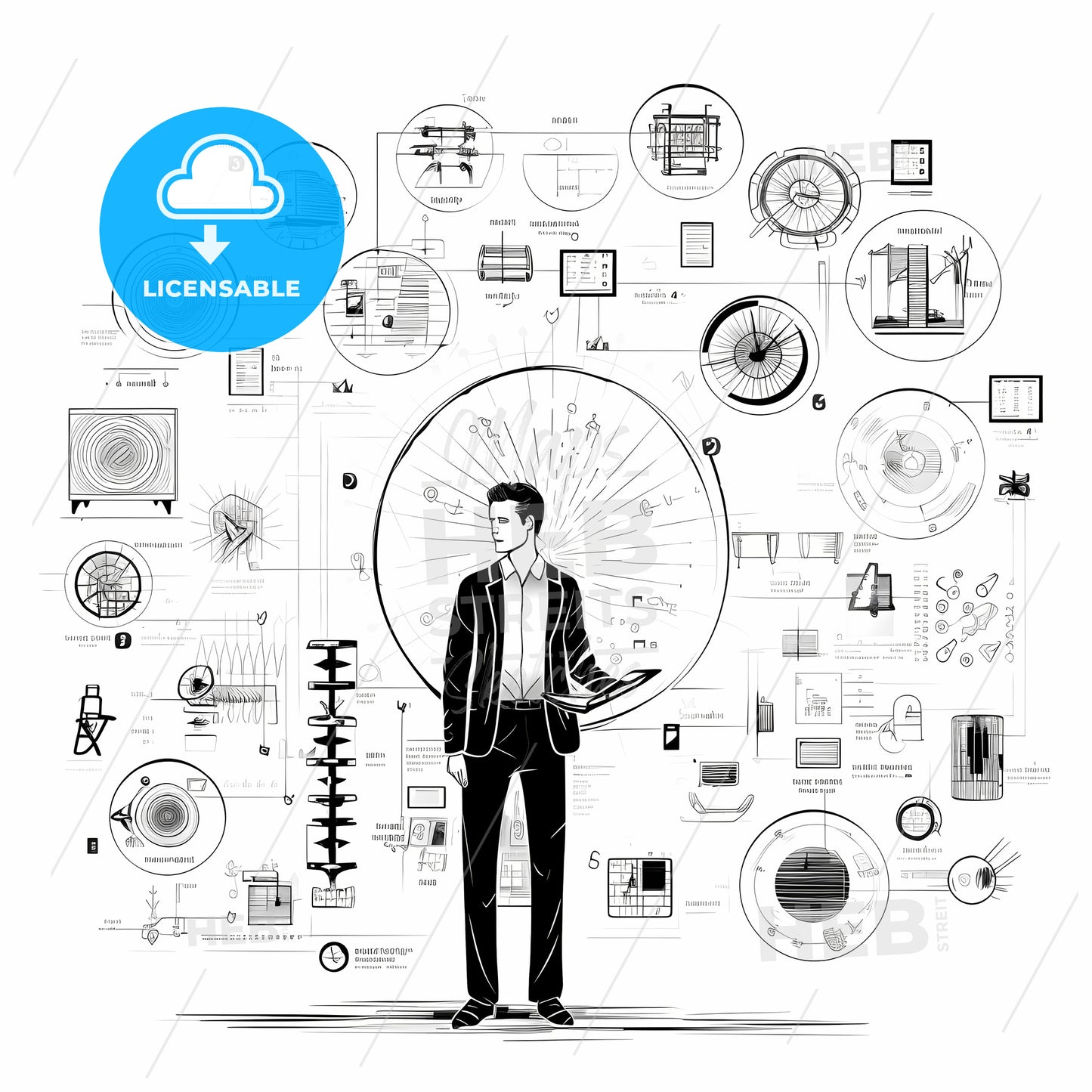 Man Standing In Front Of Many Diagrams
