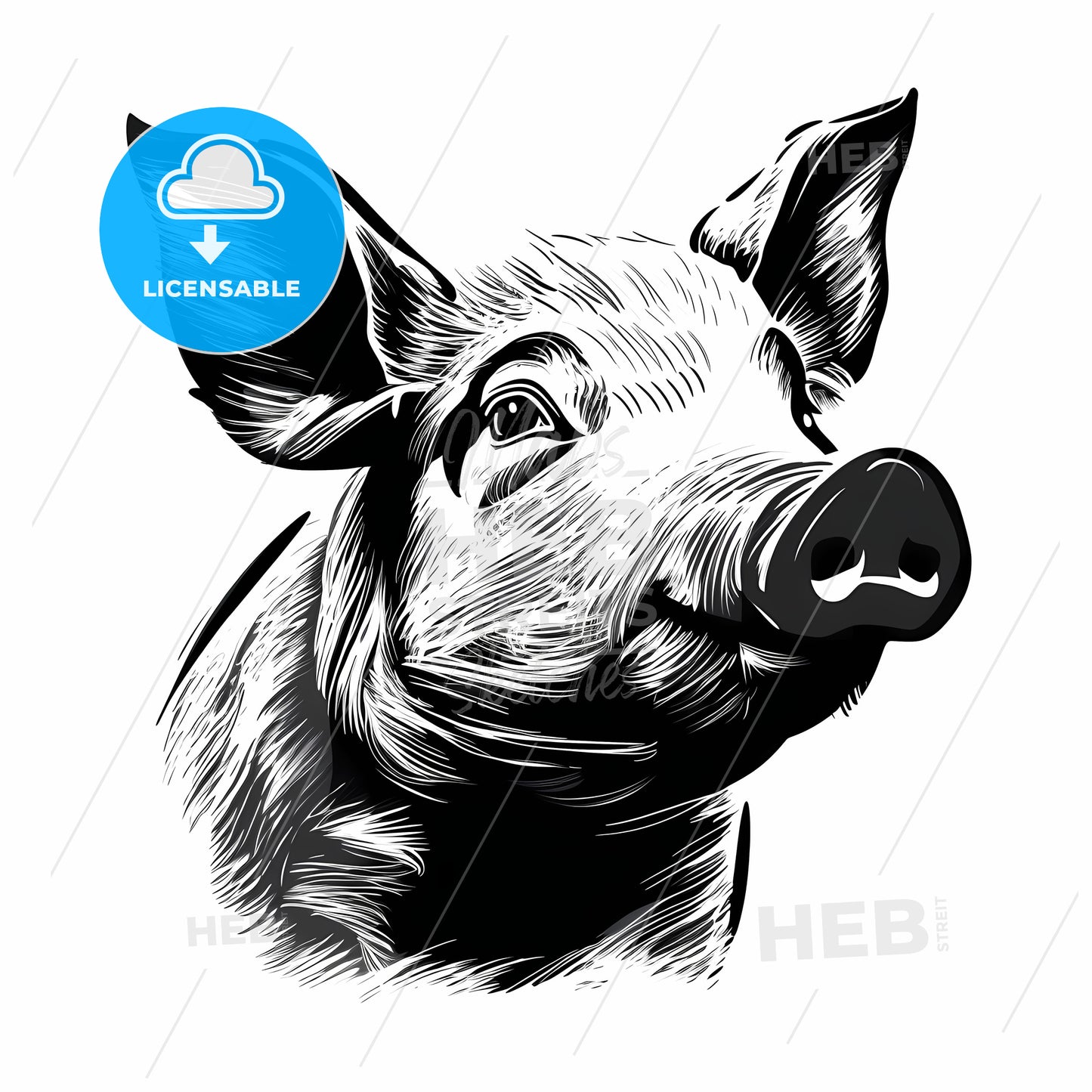 Black And White Drawing Of A Pig