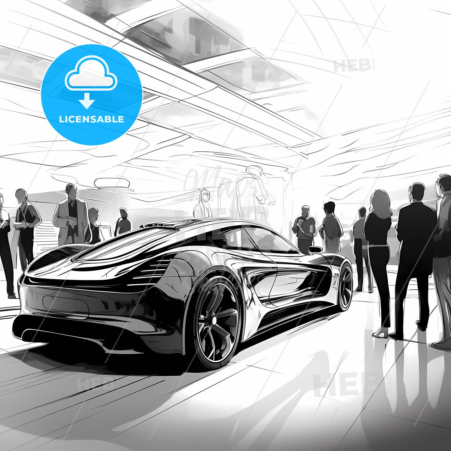 Group Of People Standing Around A Sports Car