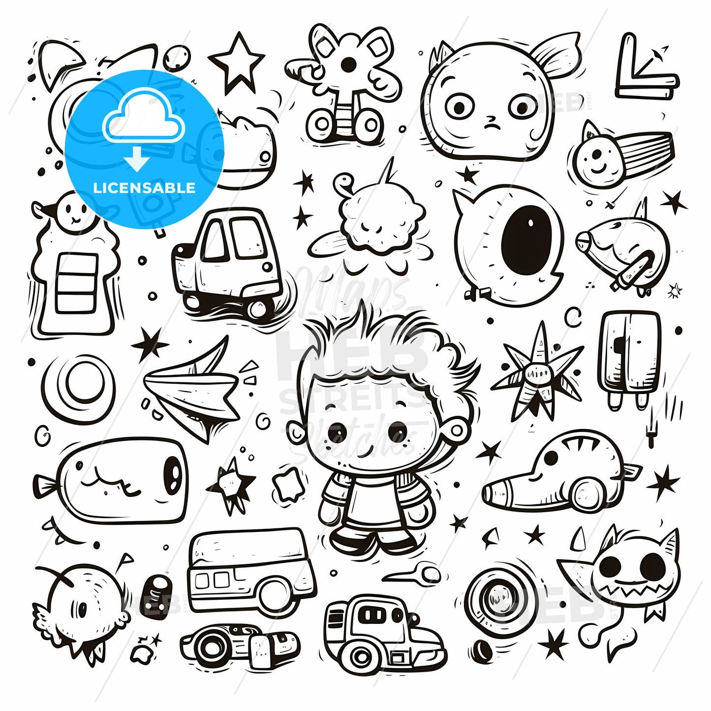 Black And White Drawing Of A Cartoon Character