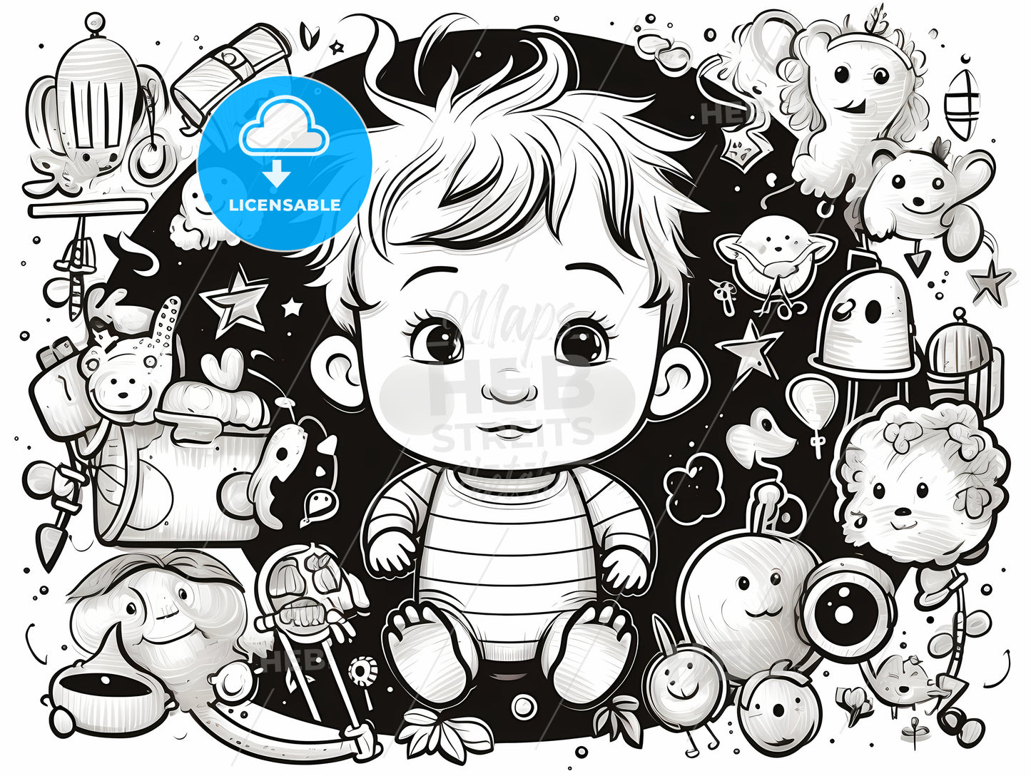 Black And White Drawing Of A Baby