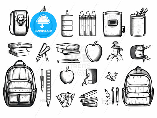 Black And White Image Of School Supplies