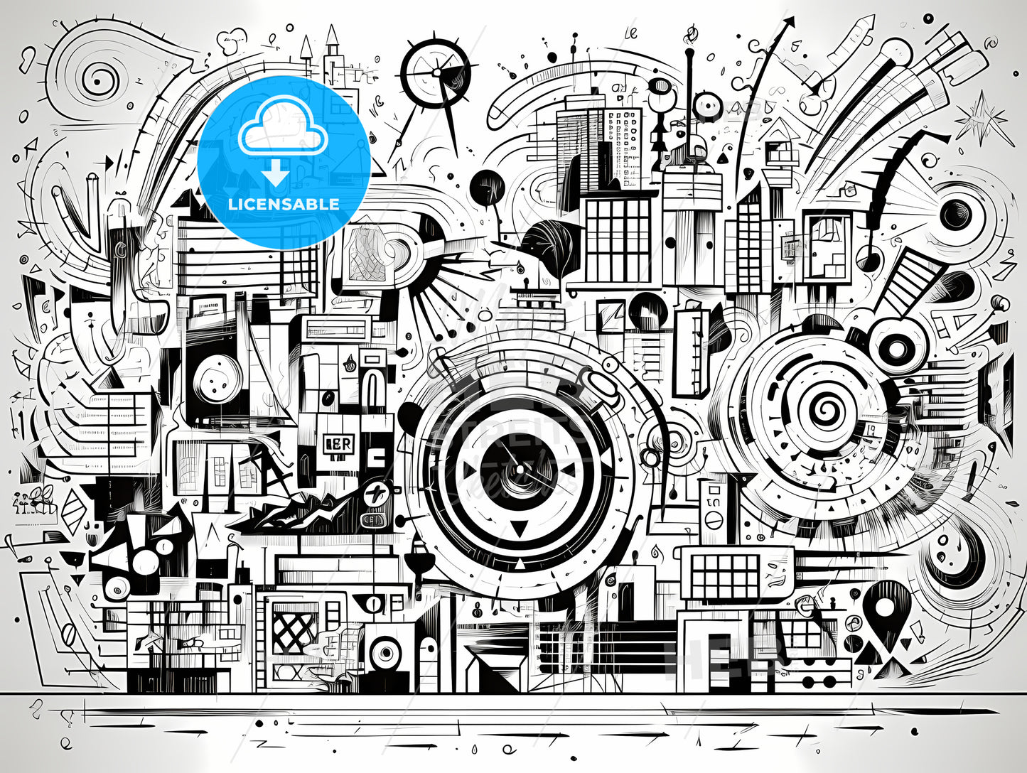 Black And White Drawing Of A City