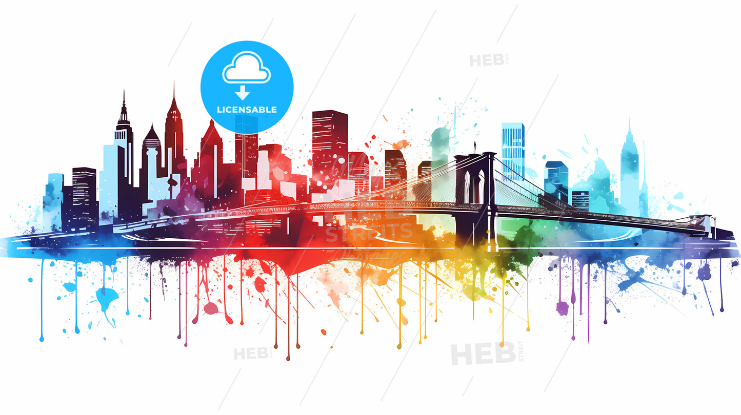 Colorful Skyline With A Bridge And A Bridge