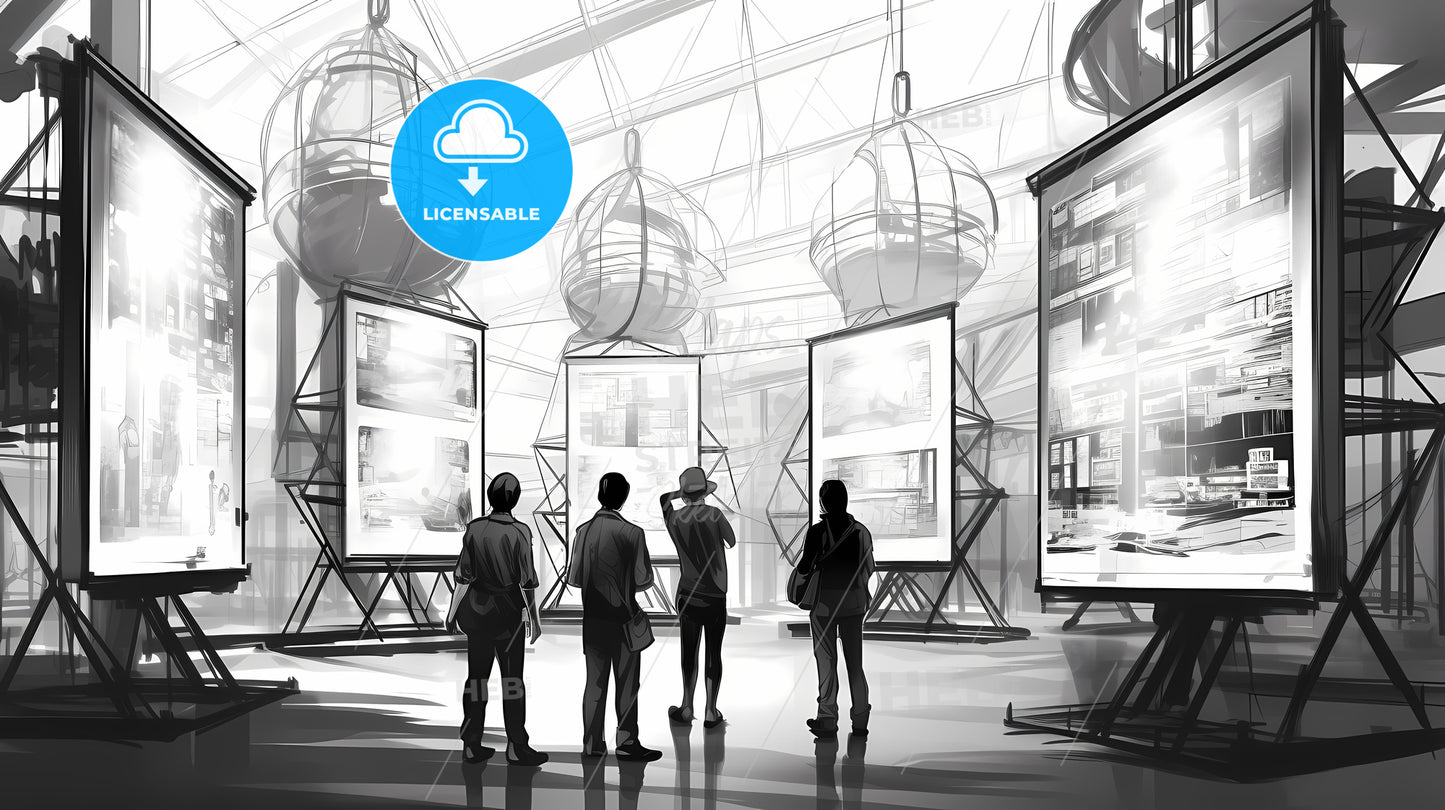 Group Of People Looking At A Large Display