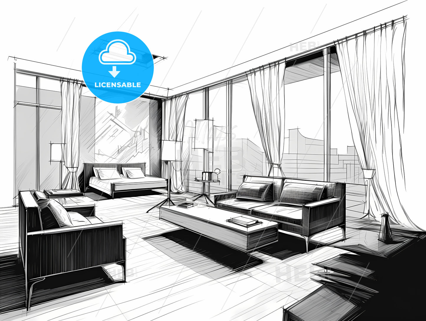 Drawing Of A Living Room