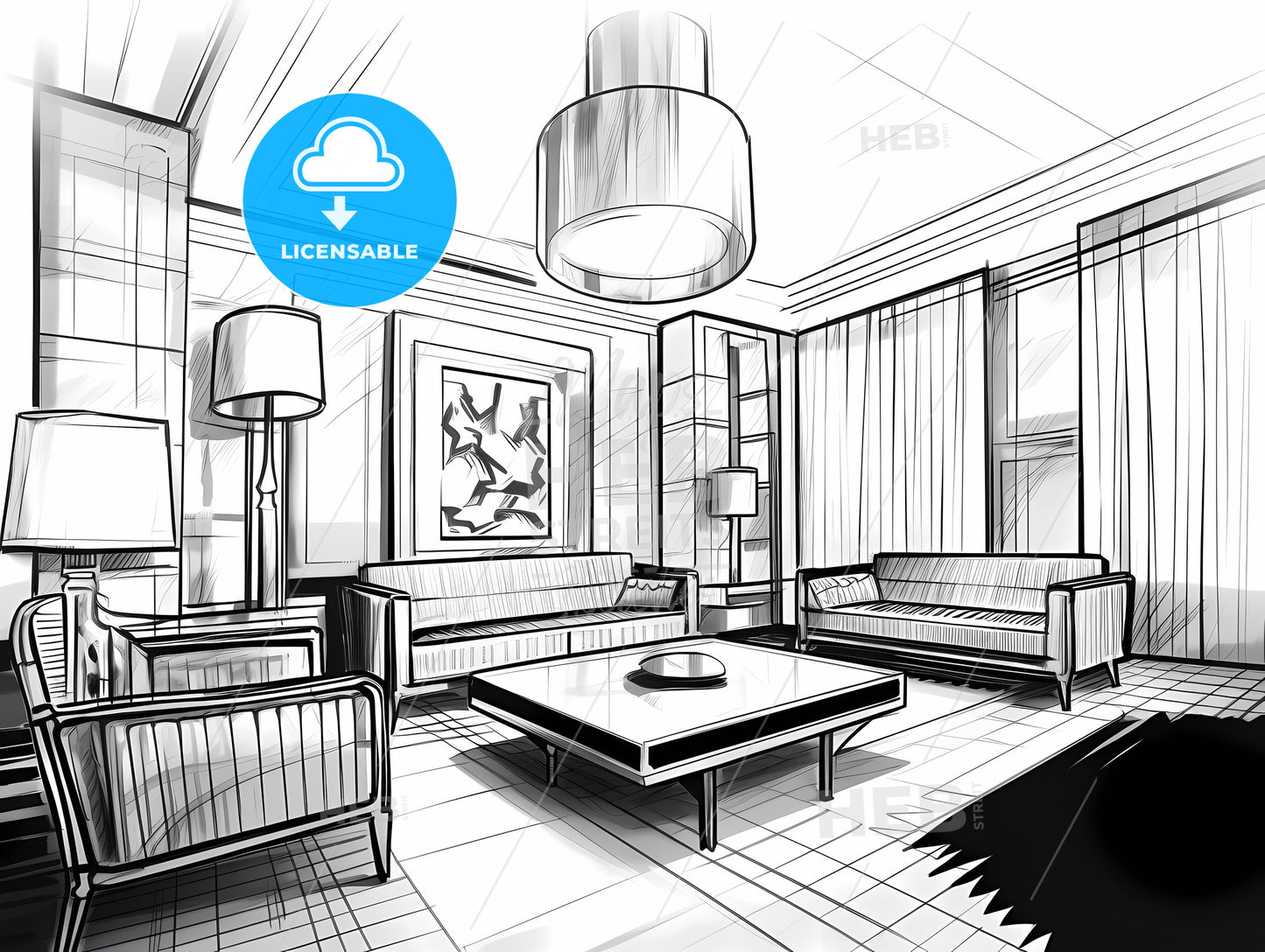 Drawing Of A Living Room