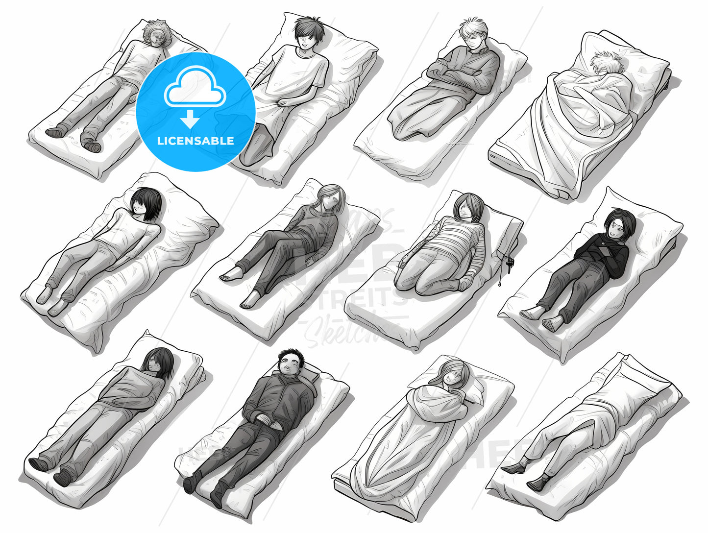 Group Of People Lying In Bed