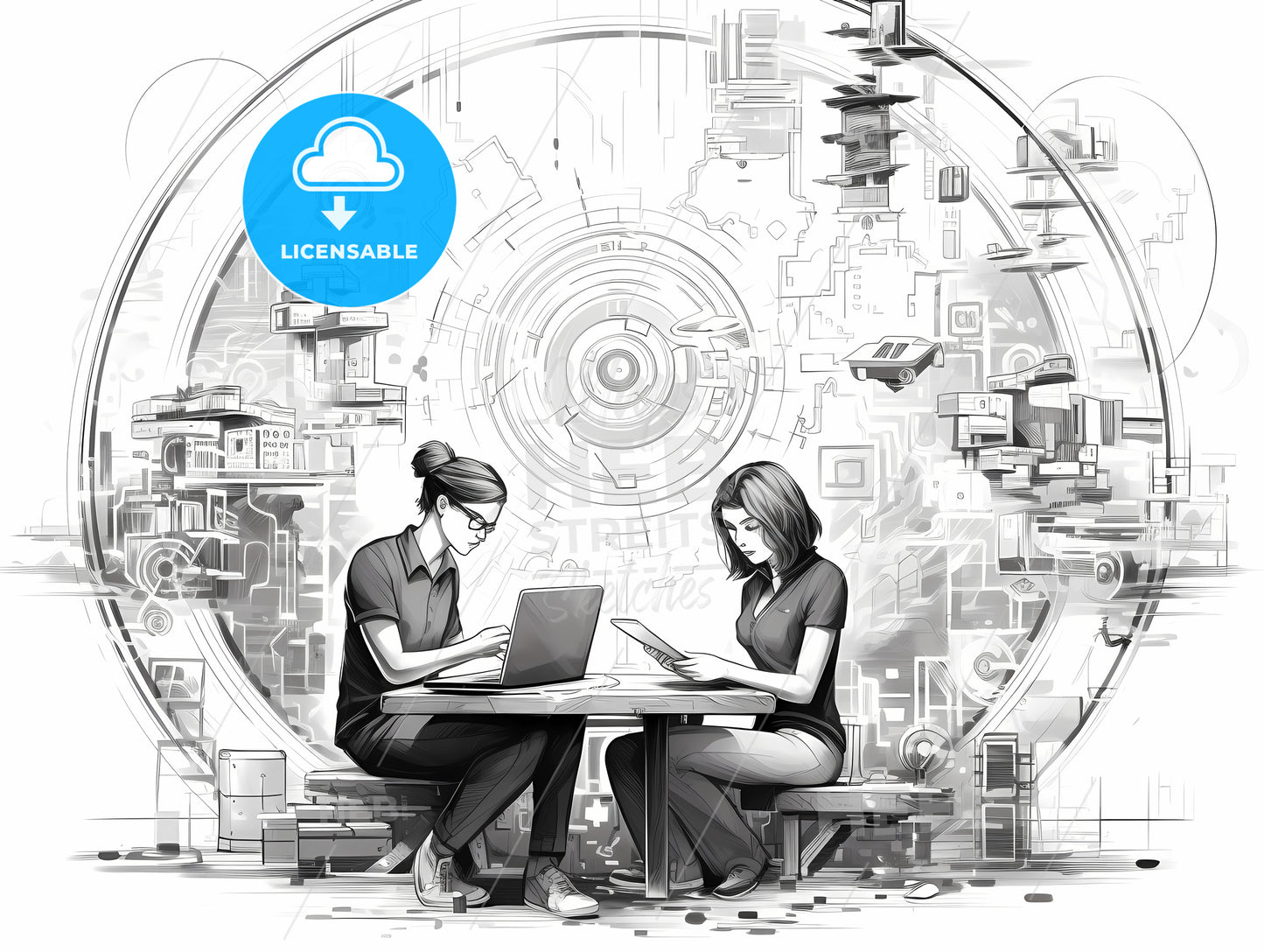 Man And Woman Sitting At A Table With A Laptop