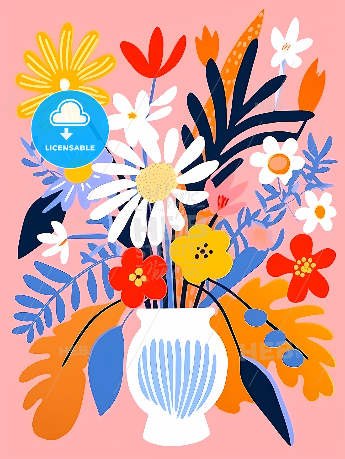 Vase Of Flowers And Leaves