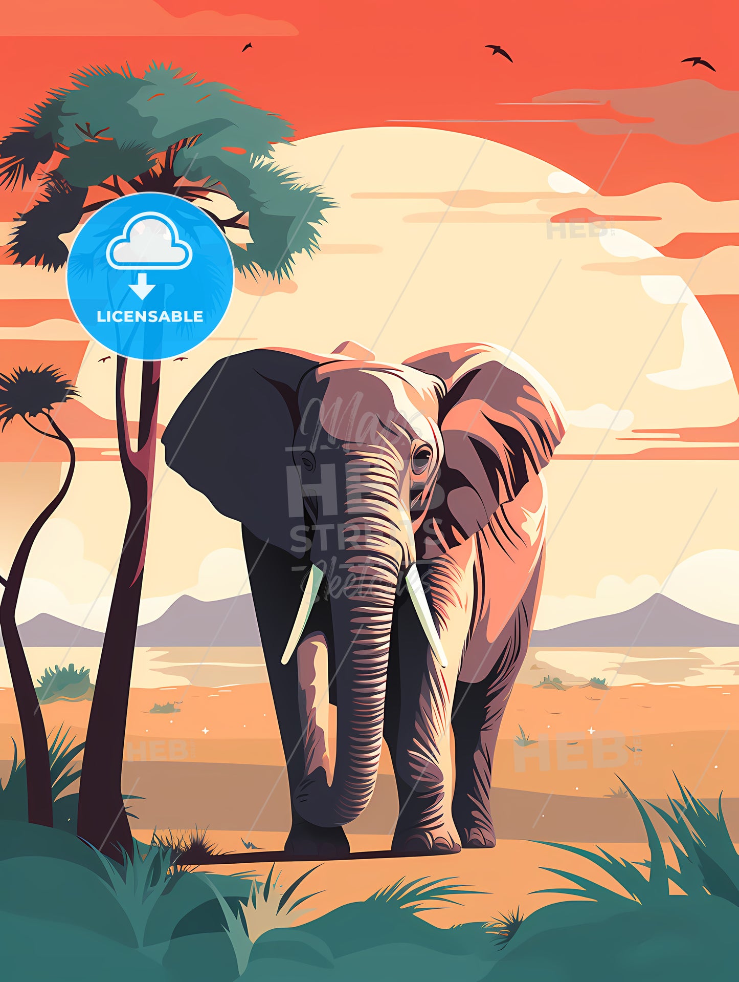 An Elephant Standing In Front Of A Sunset
