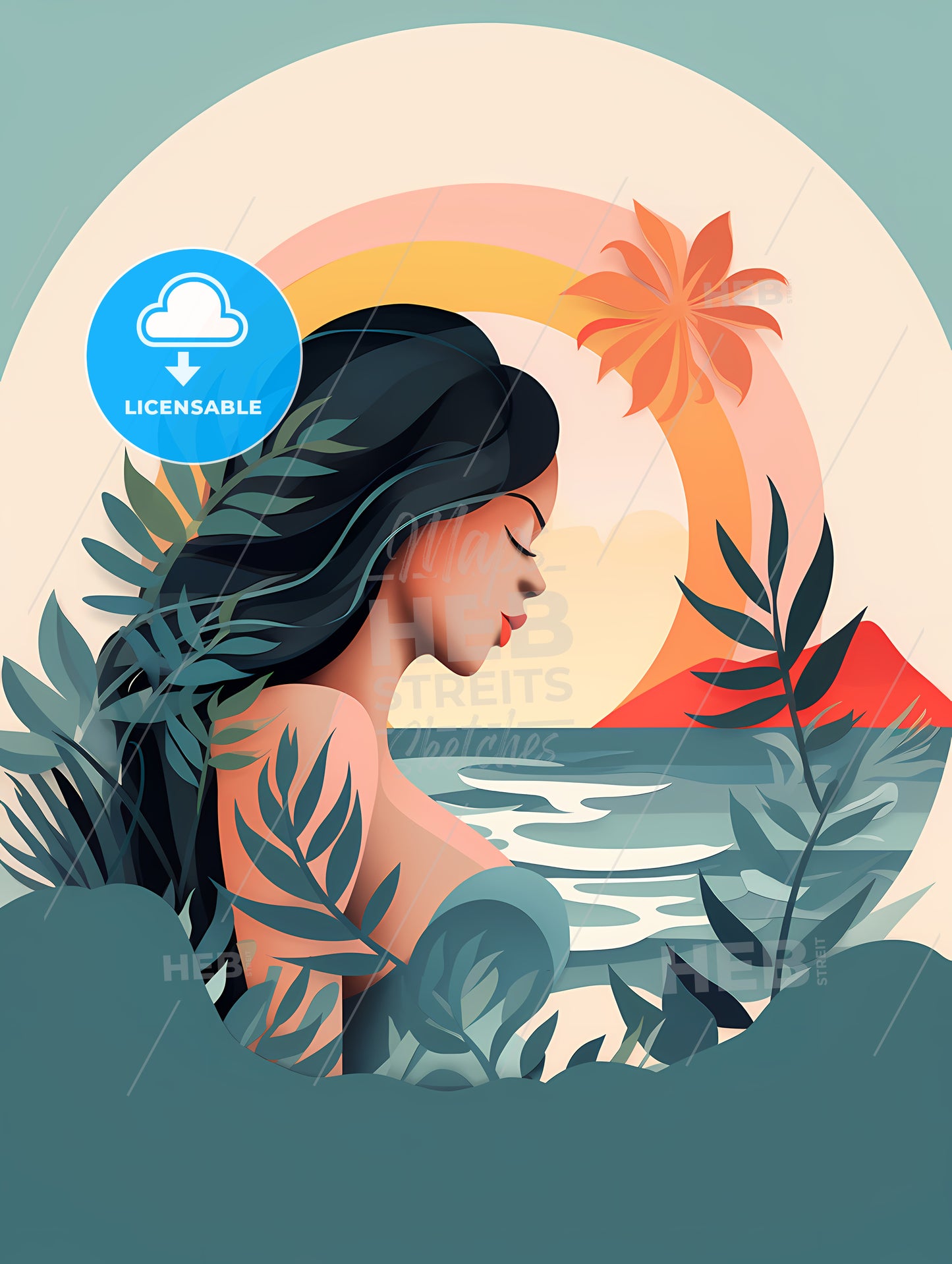 Woman With Her Eyes Closed In Front Of A Beach