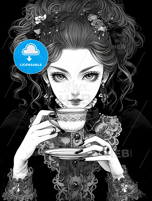 Cartoon Of A Woman Holding A Tea Cup