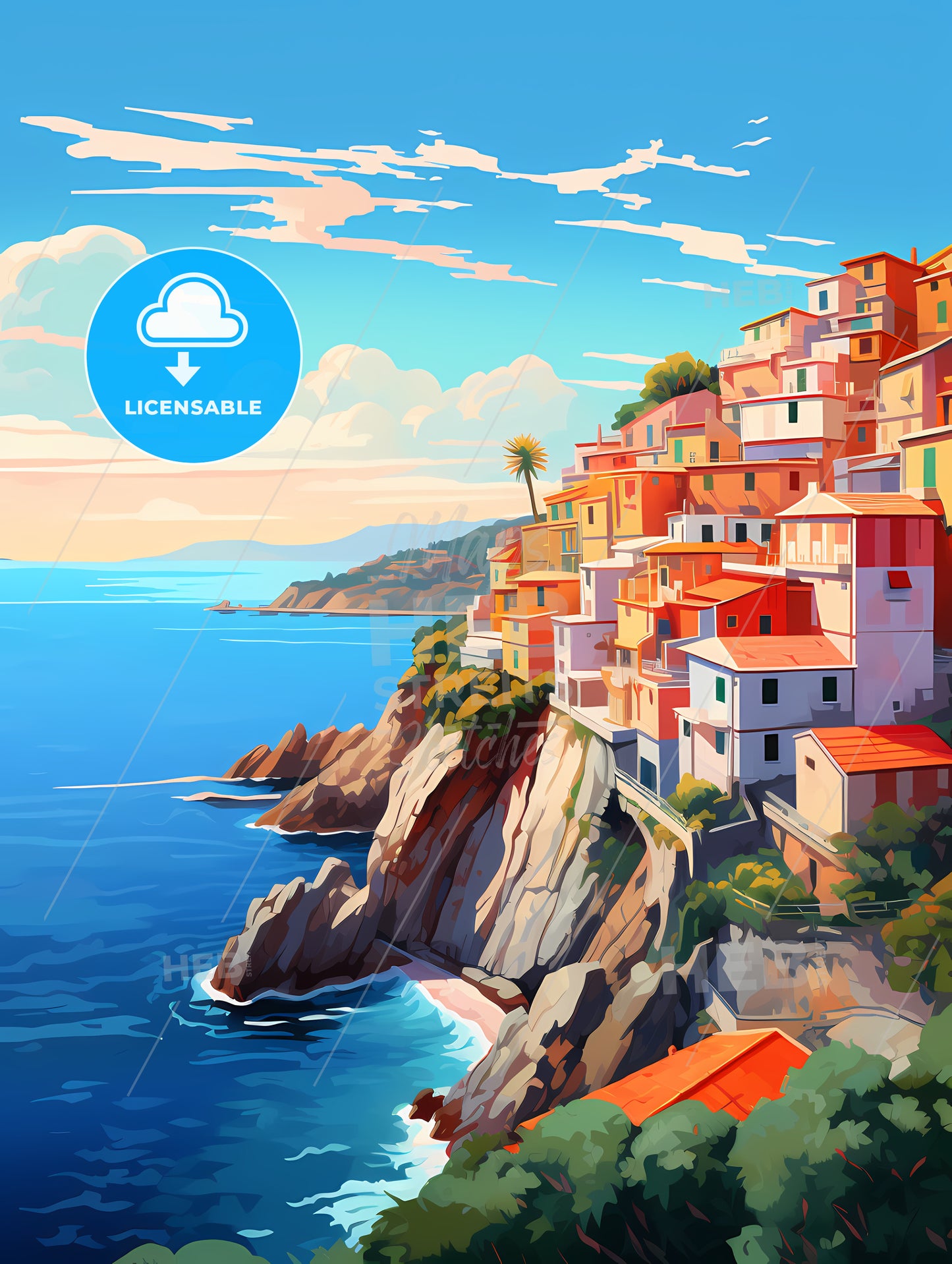 Colorful Buildings On A Cliff Above The Water