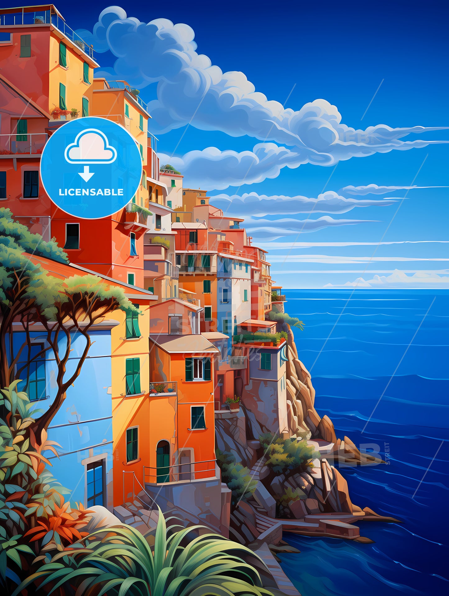 Colorful Buildings On A Cliff By The Ocean