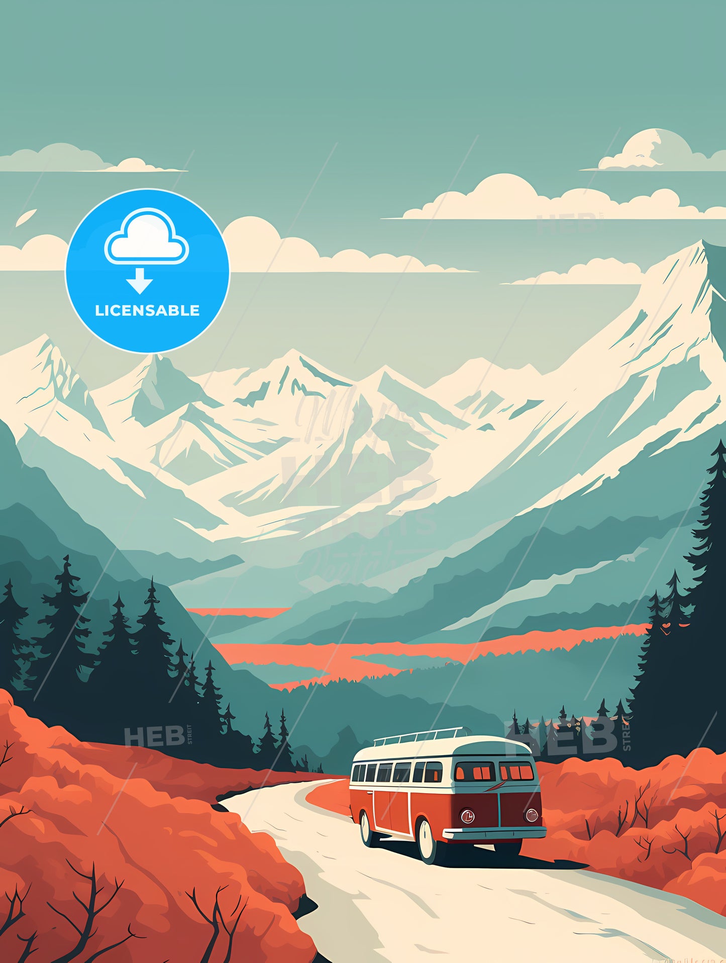 Bus Driving On A Road In Front Of Mountains