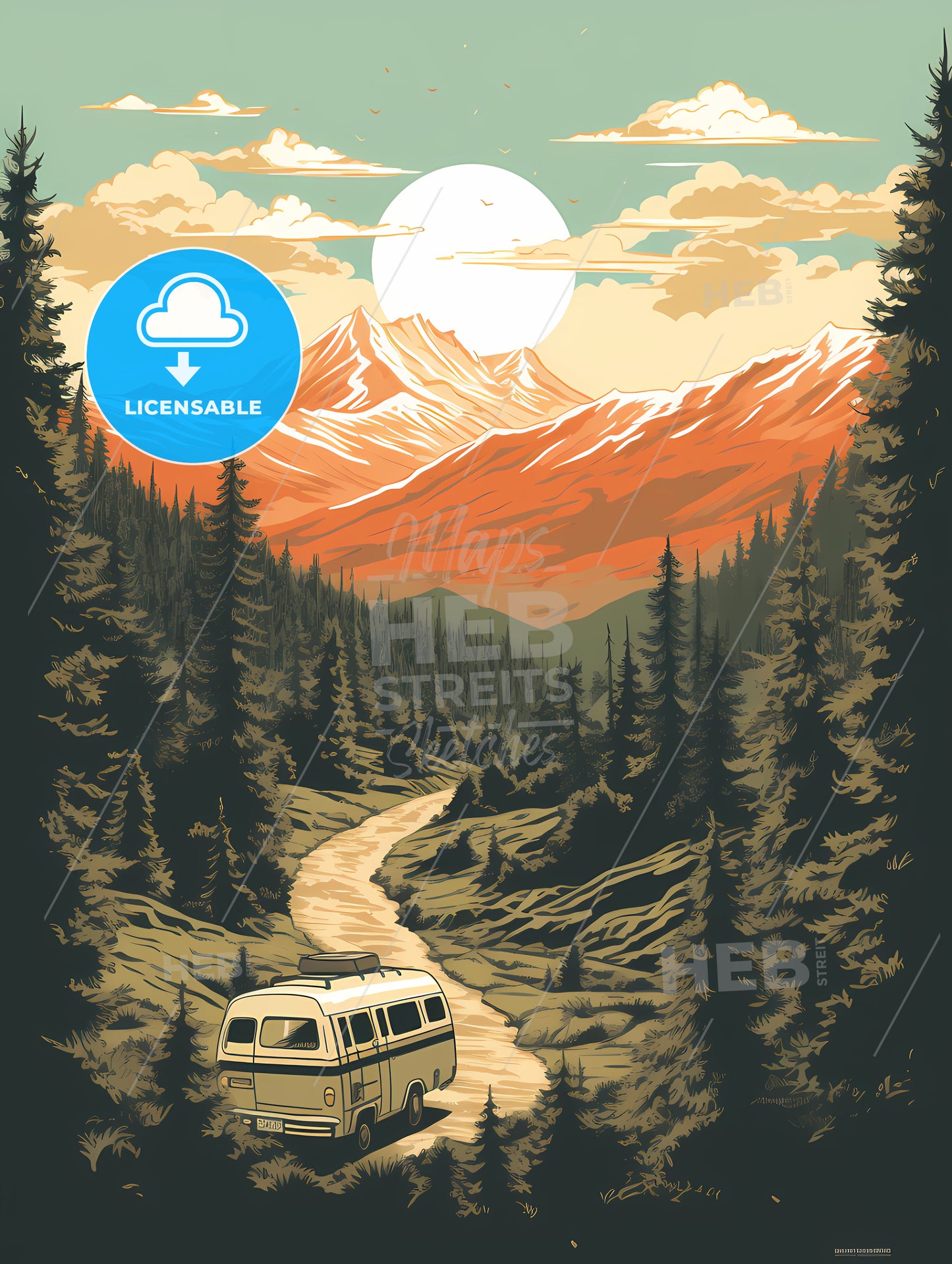 Van Driving Through A Forest