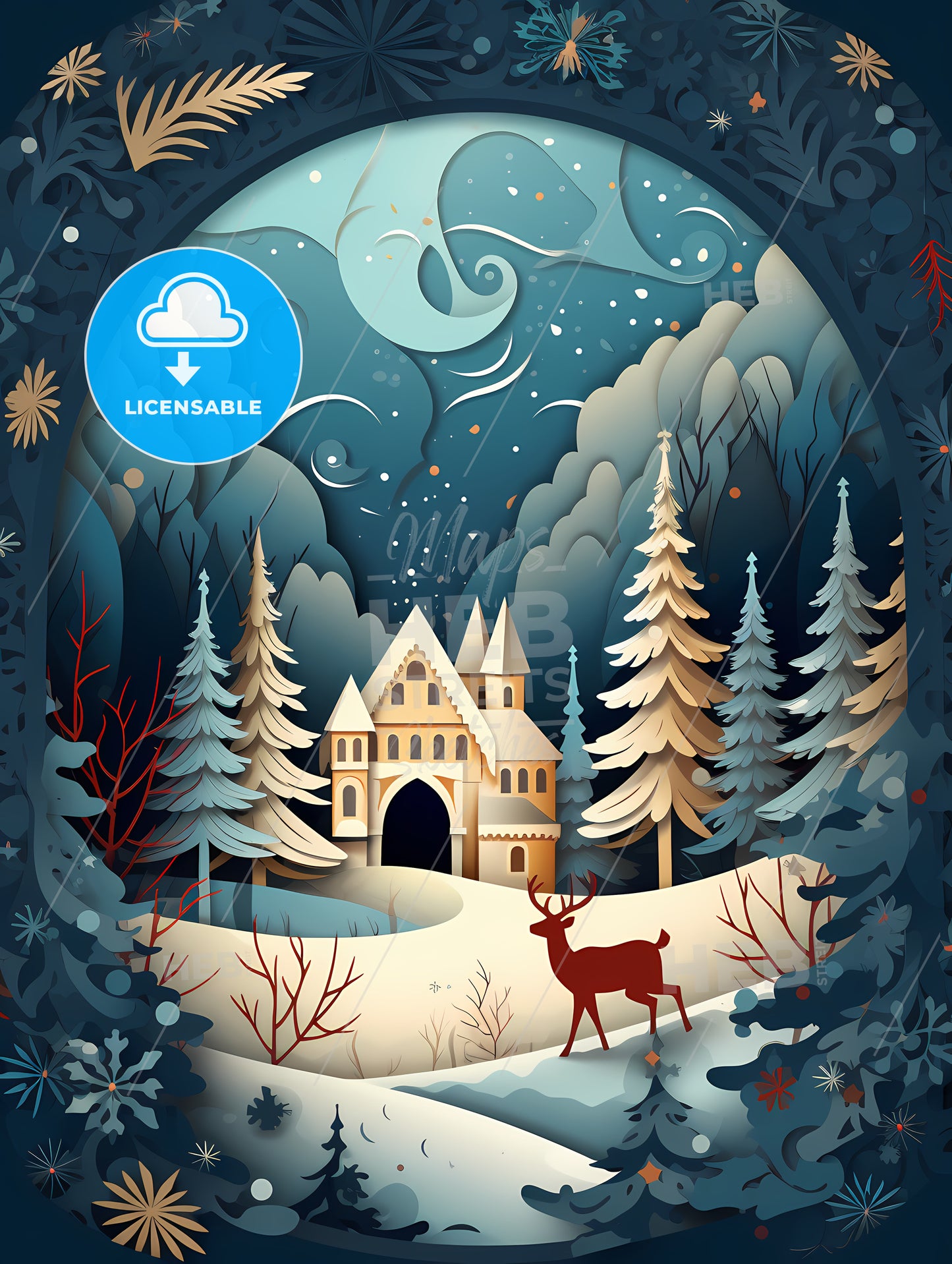 Paper Cut Out Of A House And Deer