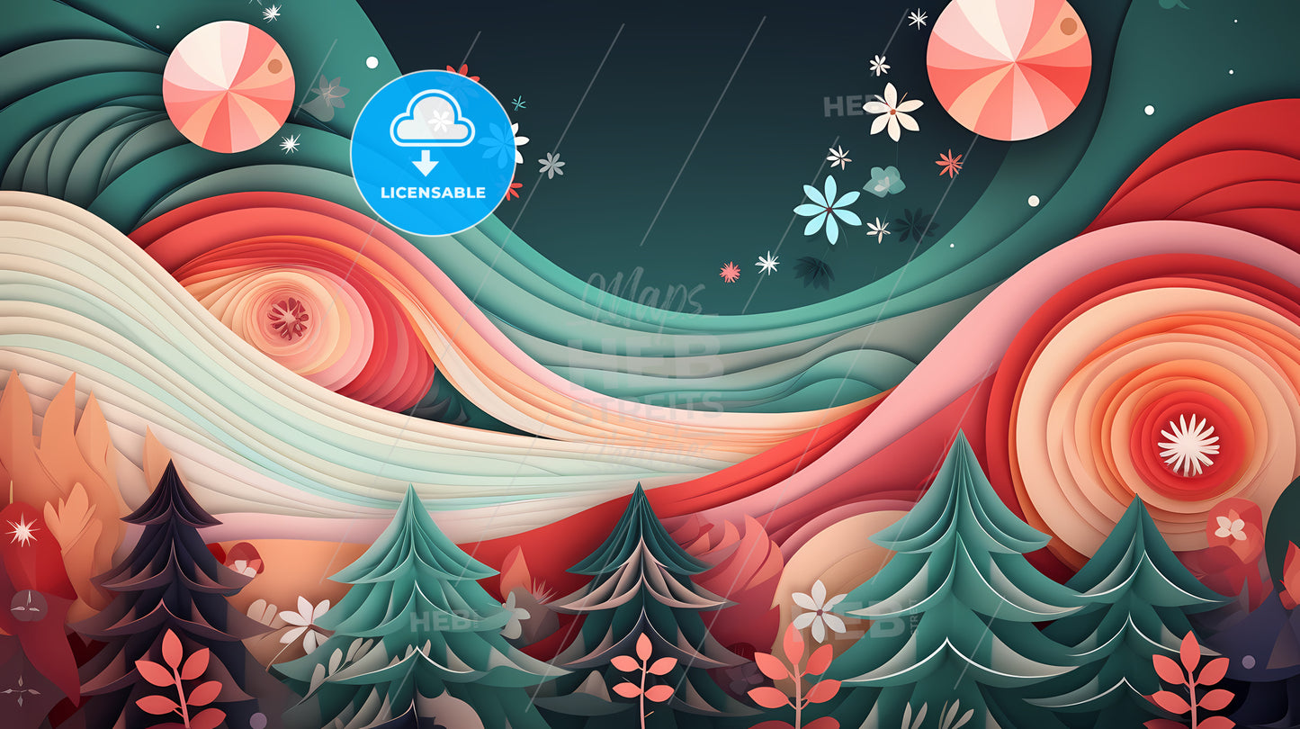 Paper Cut Out Of Trees And Flowers