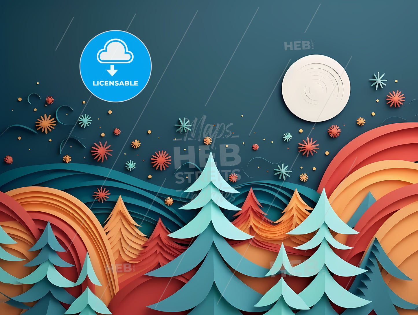 Paper Cut Out Of Trees And Flowers