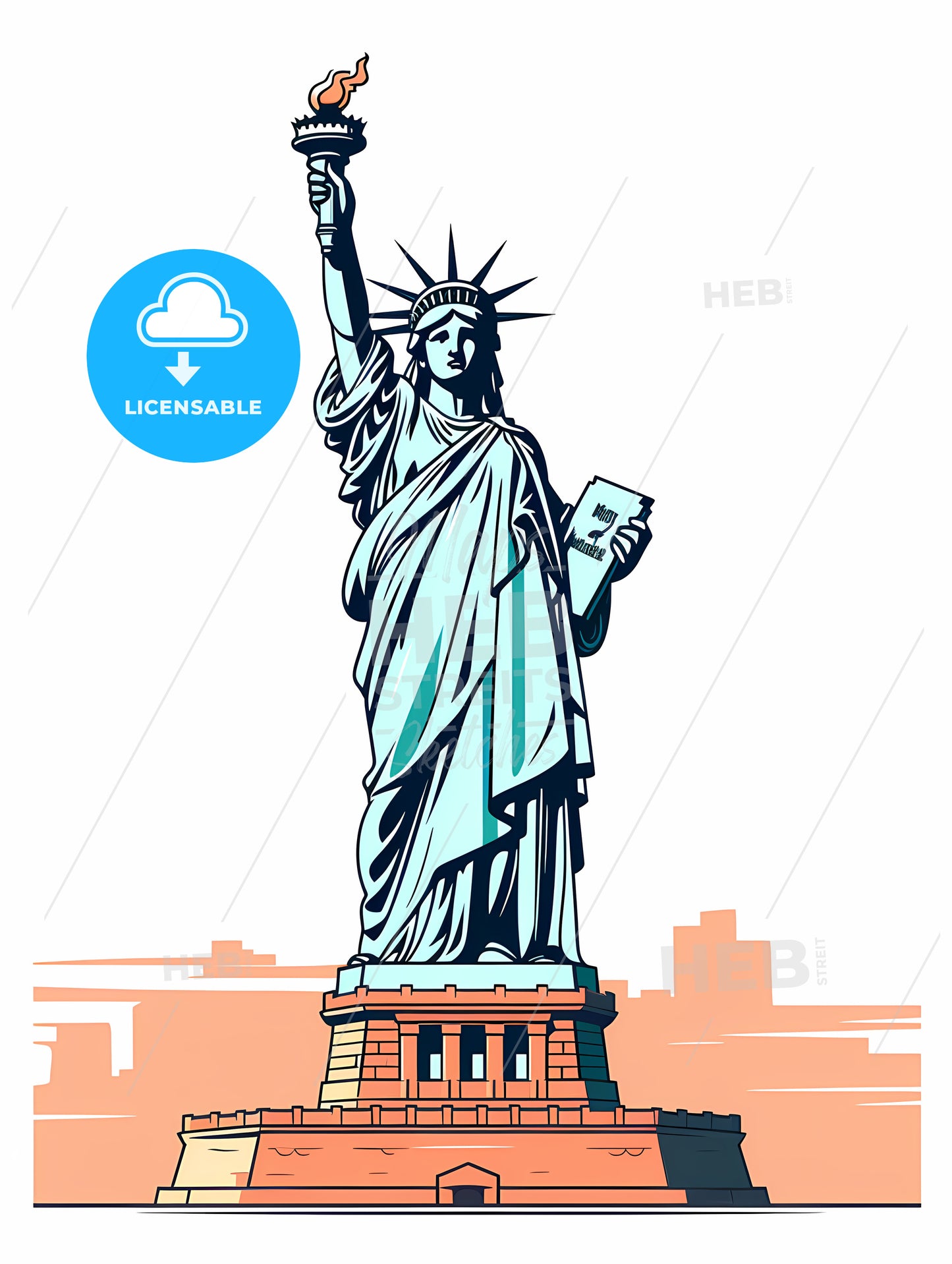 Statue Of Liberty With A Torch And A Book With Statue Of Liberty In The Background