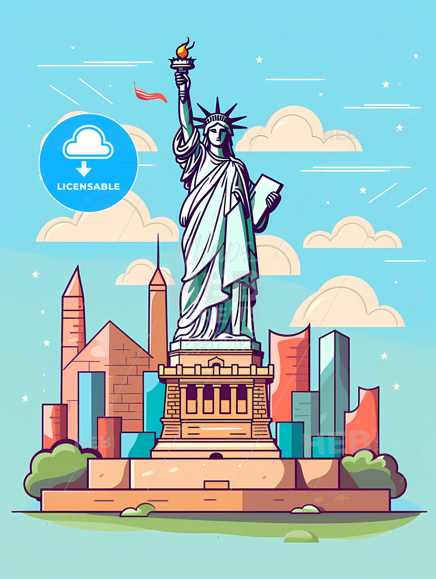 Statue Of Liberty With A City Behind It
