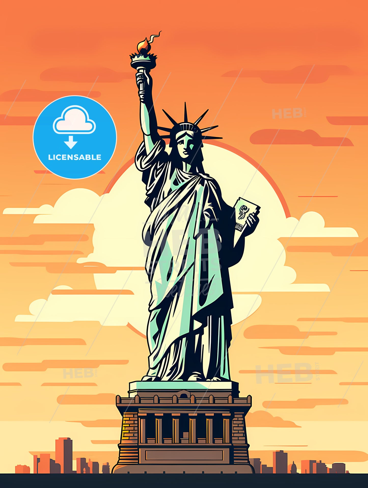 Statue Of Liberty With A Torch And A Book With Statue Of Liberty In The Background