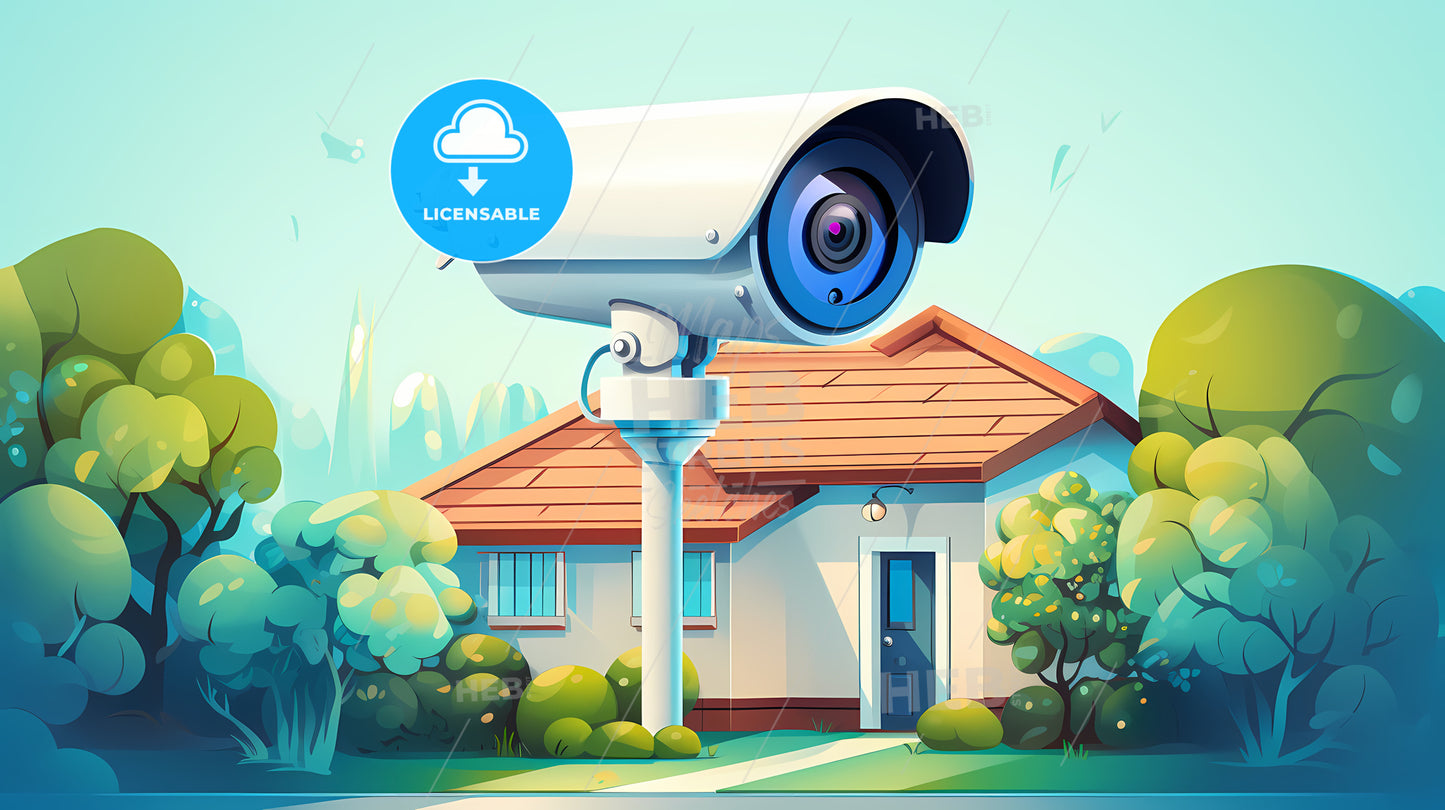 Camera On A Pole In Front Of A House