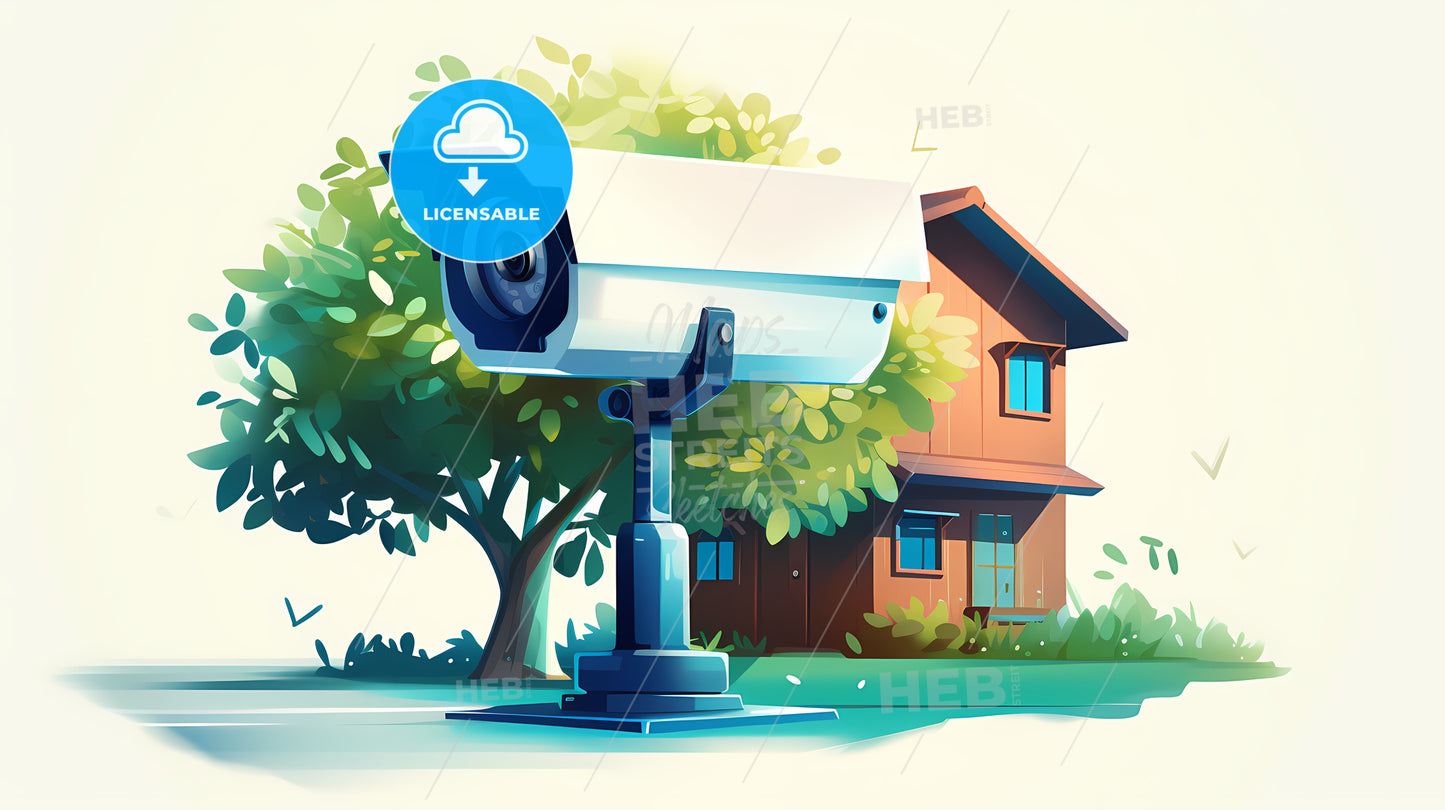 Camera On A Stand In Front Of A House